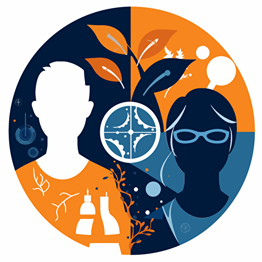 A picture that symbolize future, experiential sustainability, learning, Vector Syle, dark background, blue, white, orange