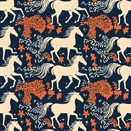 horse silhouette pattern, woodcut print style, lino cut, flat, vector, minimal