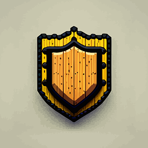 a logo showing a simple wooden shield as a 16-bit pixel with black outline vector