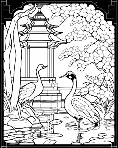 bellos campos japoneses by Louis Comfort Tiffany black and white for coloring page, vector, low detail,