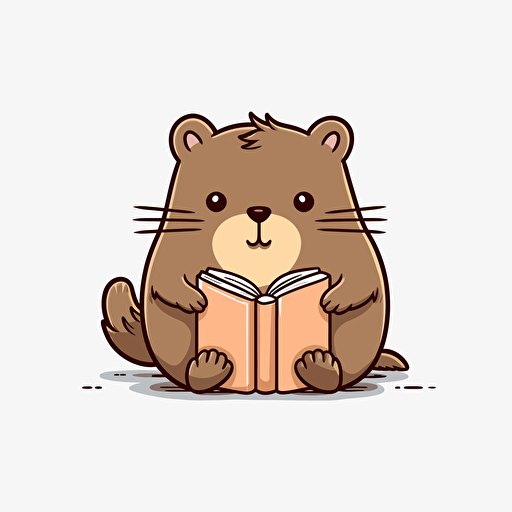 capibara learning from book pusheen vector style white background