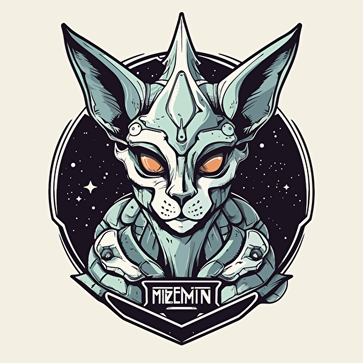 Logo, Menacing, Alien Mecha Cat, Sphynx, Silver Skin, Big Ears, Triangle Base, Vector Style,