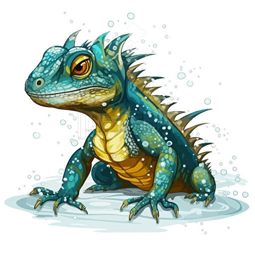 Water Dragon looking straight in the camera, white bg, vector