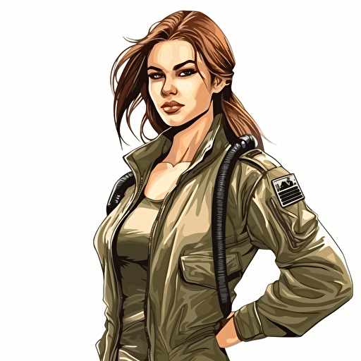 beautiful military girl in Air Force, vector art, white background