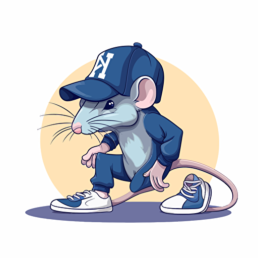 a vector cell style illustration of a rat wearing new balance sneakers and a new york yankees blue baseball cap, it should look effortlessly cool.