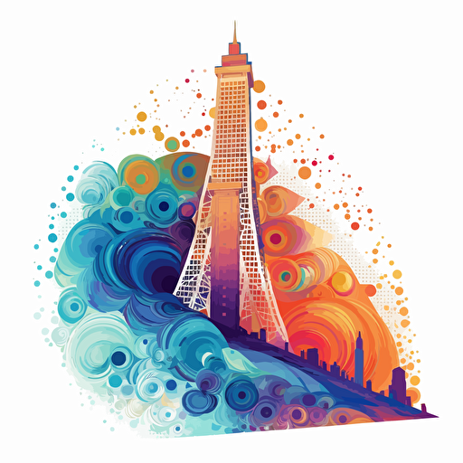 16 colors, colorful vector art, transamerica pyramid in a galaxy, swirl patterns, white background