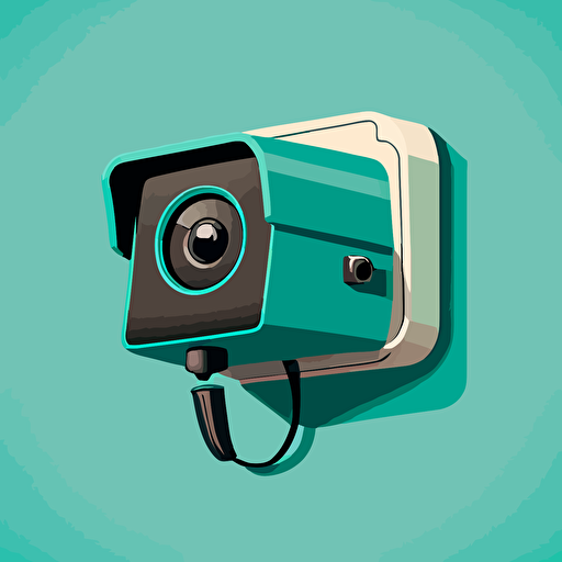 vector style, art image, of small security camera, teal back drop