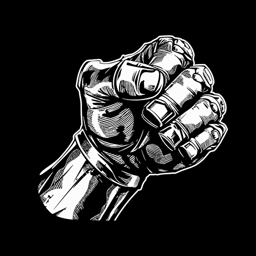 cyber fist, very simple, black and white, vector
