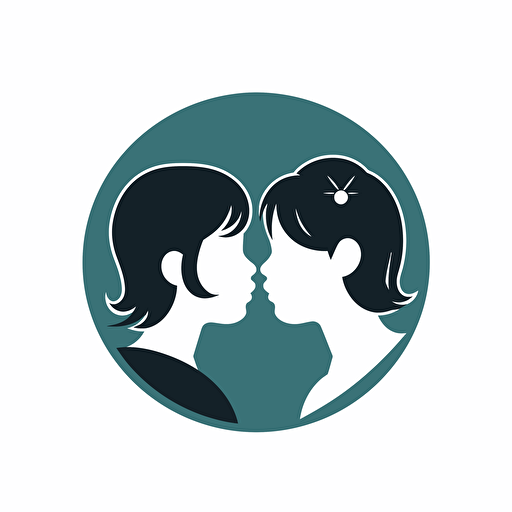 boy kissing girl mimalistic circle round vector simple logo