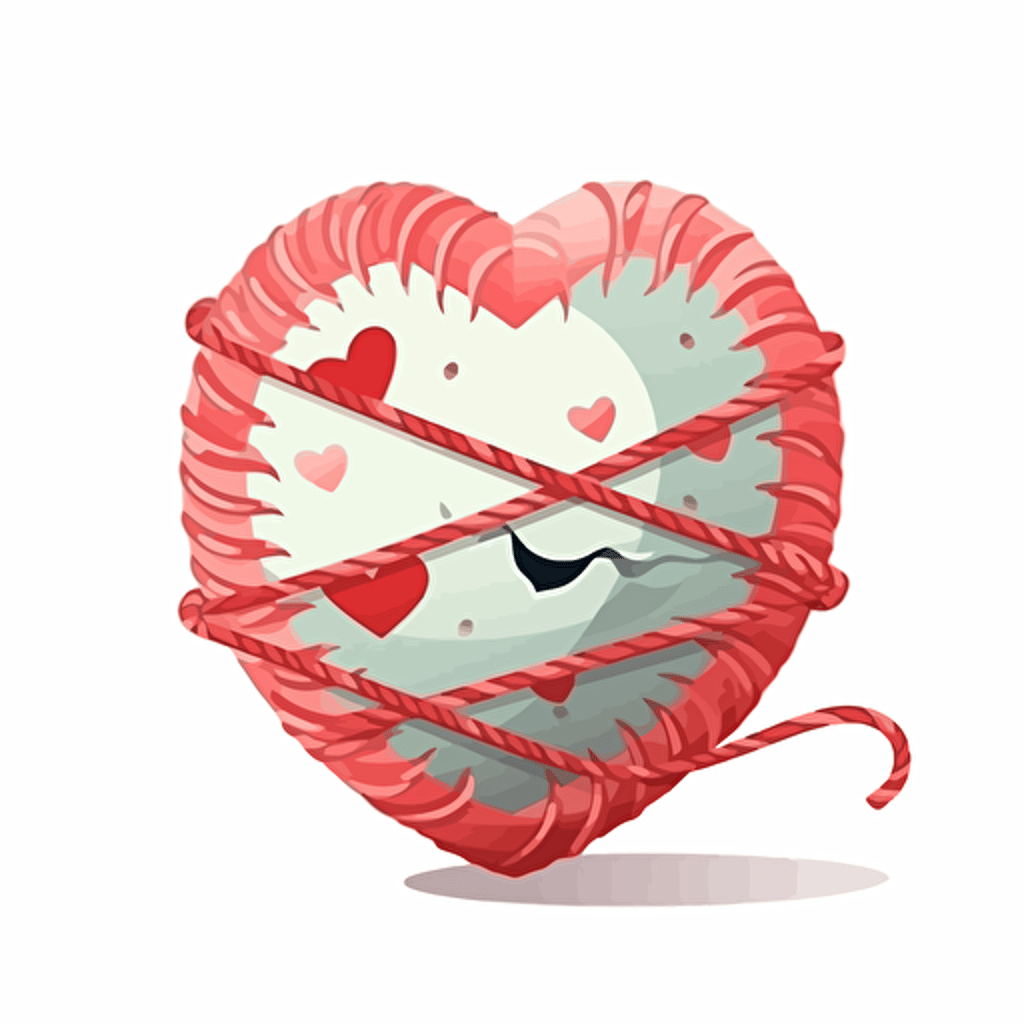 cute Heart with baseball twine, vector, sticker, cutout, white background