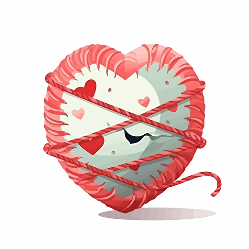 cute Heart with baseball twine, vector, sticker, cutout, white background