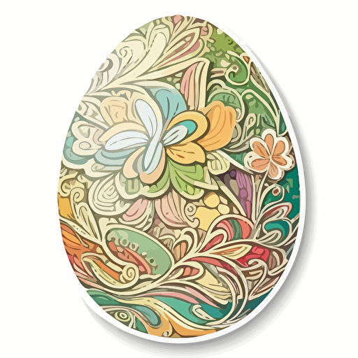 sticker vector design, cartoon drawing of decorated easter egg shape, white outline, highly detailed, pastel colors