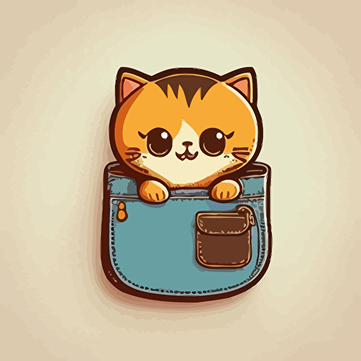 simple, vector, vector logo, vector art, 2d, emblem, plain background, Cute Cat Coming Out A Pocket
