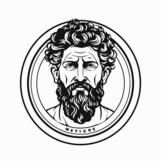Marcus Aurelius illustration, minimal, outline strokes only, black and white, logo, vector, minimallistic, white background
