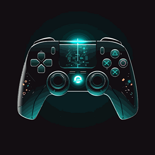 2D vector logo gamepad with task in minimalism cyberpunk style.