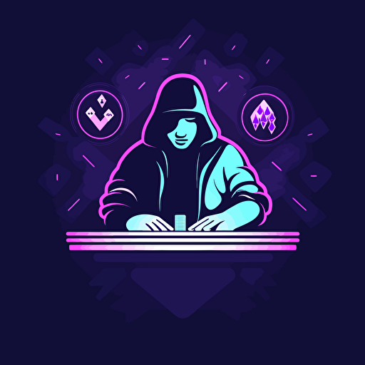 logo, vector arts, minimalist, clean SVG, As the neon lights of the casino flash in the background, a solitary figure sits at a poker table, his eyes fixed on the deck of cards in front of him. He's been playing for hours, and his luck has been abysmal. Every time he's drawn a card, he's come up short, and he's lost a considerable amount of money.But despite this losing streak, the man can't shake the feeling that his luck is about to turn around. He's convinced that the law of averages is on his side, and that his bad luck must eventually come to an end. It's a classic example of the Gambler's Fallacy bias