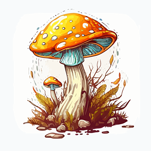 honey agaric mushroom, handdrawn vector, bright color tones, isolated white background