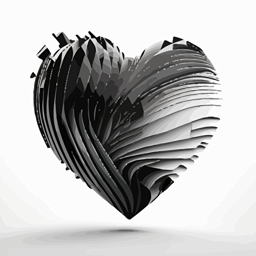 A stilized heart on a white background, vector 2d, black and white, divine