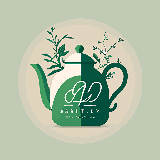 Logo for a herbal tea compagny, with a teapot, vectorial, minimalist, green and white, modern design –q 2