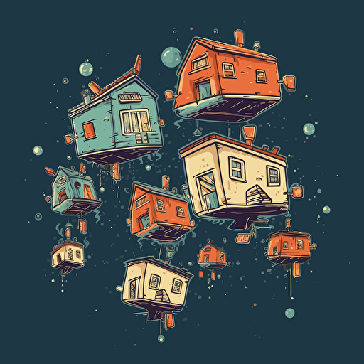 flying houses in the galaxy, vector, a simple drawing, q 2