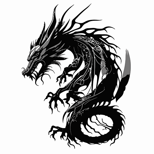japanese dragon, vector style, black dragon with white background, simplified