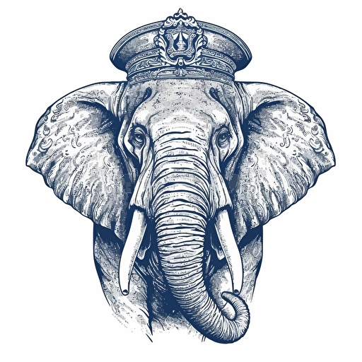 vector drawing navy elephant with nazar inside, traditional style white background and vectorel drawing
