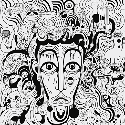 2d illustration, simple vector weird coloring page