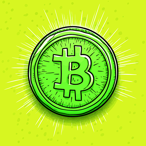 Crypto coin, 2d vector, Lime green, plain background, hand drawn