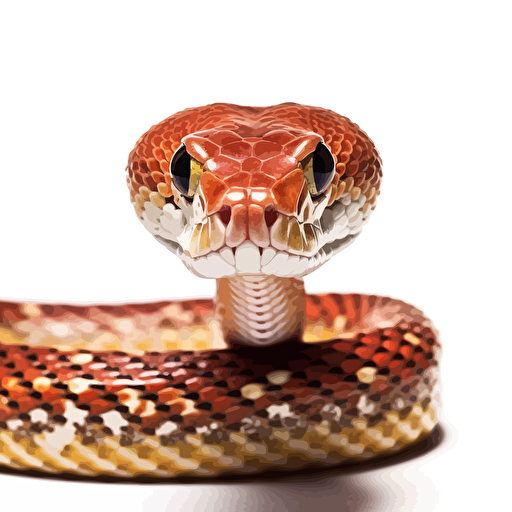 Corn Snake reptiles looking with head up straight in the camera, white bg, vector