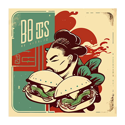 Delivous bao buns with pork and vegetables, artistic Chinese poster, trendy 1 color design, flat design, vector, artistic v5 q5