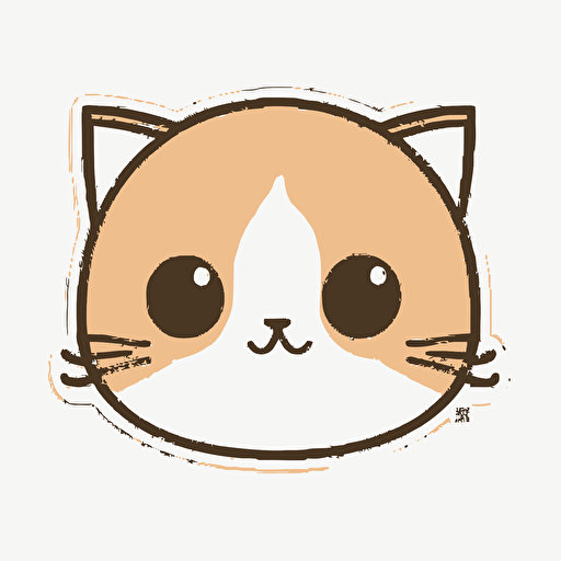 sticker, cute happy cat face with big hazel eyes, kawaii, contour, vector, white background