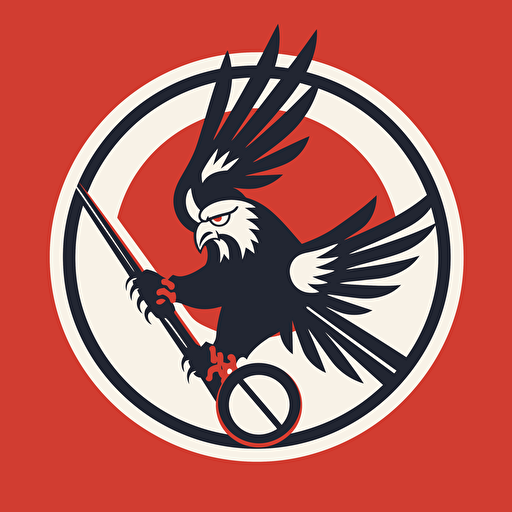 very simple logo for floorball with eagle, red and white colors, retro , vector flat, PNG, SVG, flat shading, solid background, mascot, logo, vector illustration, masterwork, 2D, simple, illustrator