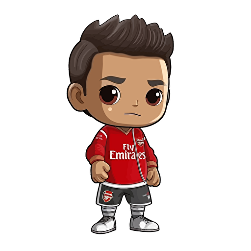 a vector picture in Unreal Engine of a Chinese boy funko pop dressed in Arsenal soccer colors clothes, white background for a clean, minimalist design