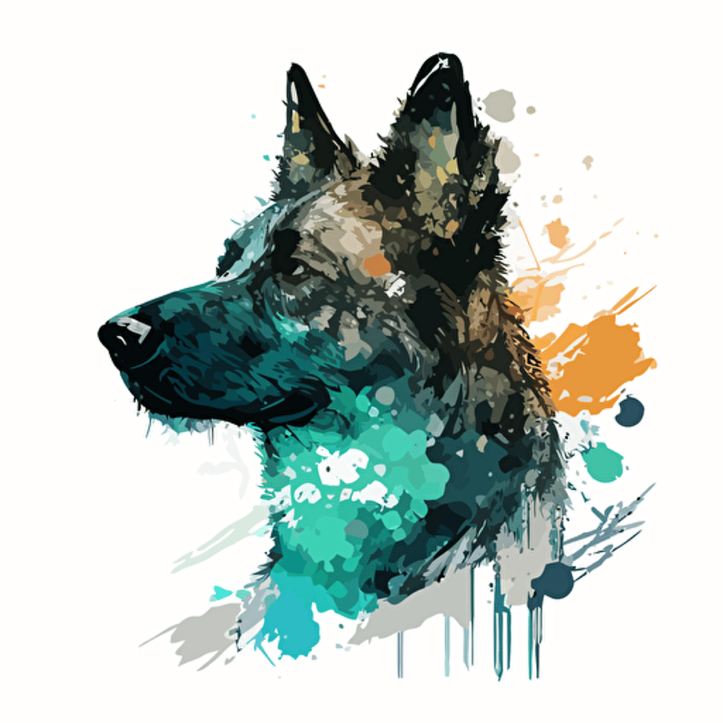 dutch shepherd stylized, white background, vector, splash art