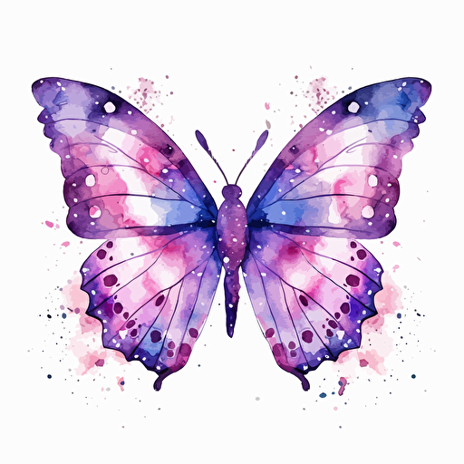whimsical and cute purple watercolor butterfly design, vector