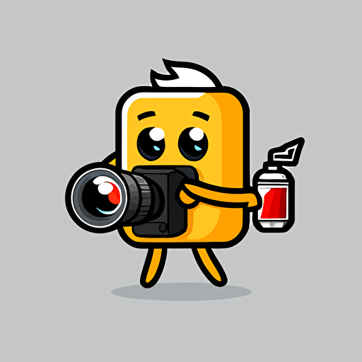 a mascot logo of a beer holding a video camera, simple, vector
