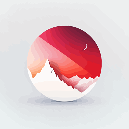 Gradient white to red, rocket, swiss alp mountains, sophisticated and elegant circle vector icon, minimalistic, logo, behance trending, theme: corporate