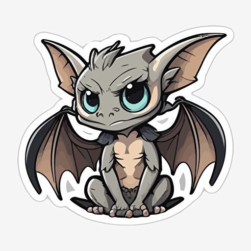 sticker, circle, super cute gargoyle, cartoon, vector, white background @MStevens