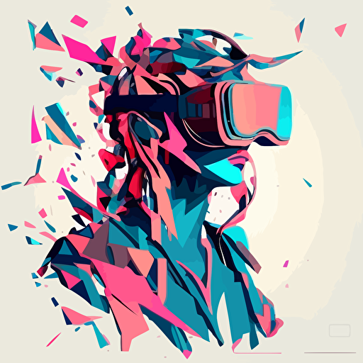 vector illustration, person in vr glasses, unsaturated muted blue-pink palette, white background