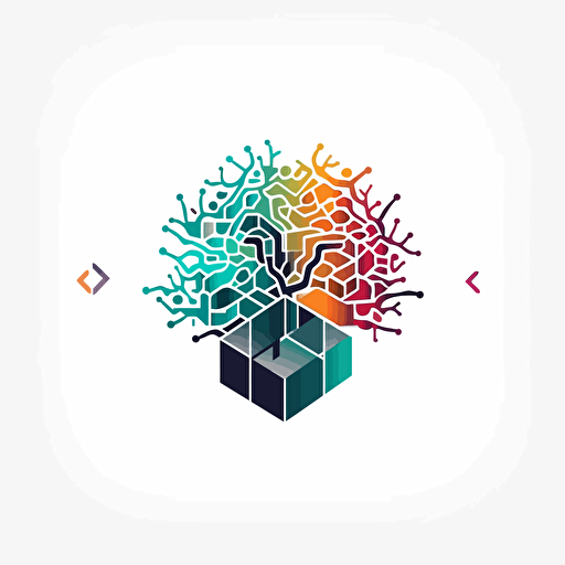 vector logo minimal design of a neural blockchain block