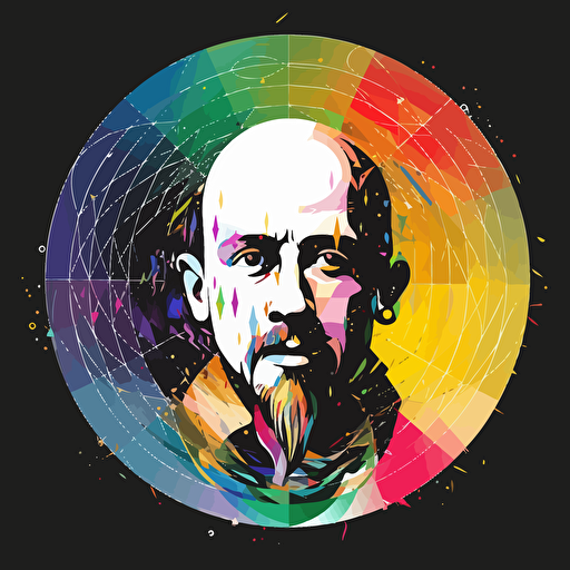 2D vector William Shakespeare in minimalism cyberpunk style. Colors: FB6B00 and 000000. Background white