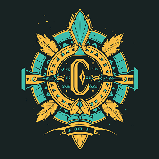 a Royal emblem, colors black yellow and teal, for an elite black girls cheer leading squad, letters C E A, vector