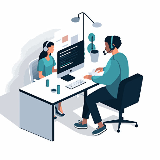 A vector image on KYC, showcasing a helpdesk engineer conducting an in-person interview