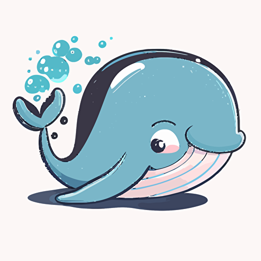 cute whale vector,comic style, white background