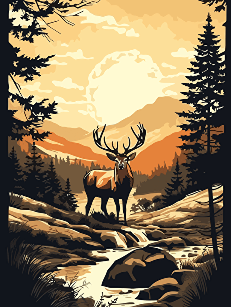 deer on a background of mountains, vector image,