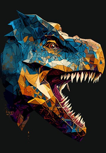 rex head vector illustration, in the style of mosaic-like collages, otherworldly illustrations