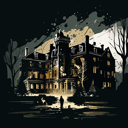 vector image with white backgroun of malfoy manor, forboding, dark, moody