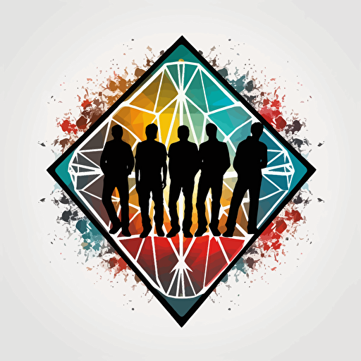 high resolution vector logo of a rock band in a diamond shaped logo. Bright colors.