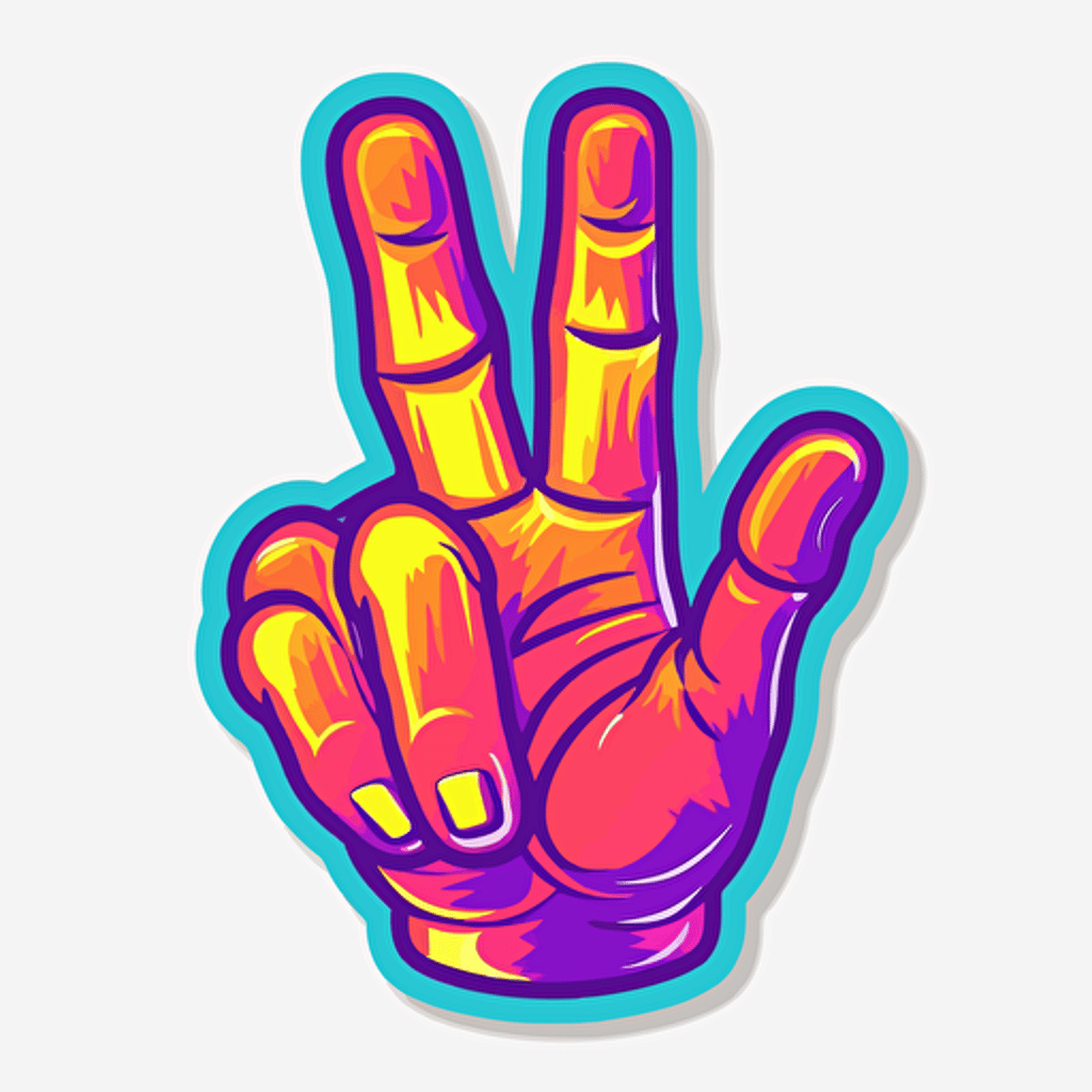 peace sign hand gesture tie dye bright vivid colors retro illustration vector retro cartoon style sticker