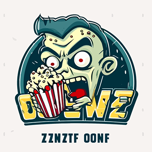 zomie in a crowded theater eating popcorn, vector logo, vector art, emblem, simple cartoon, 2d, no text, white background